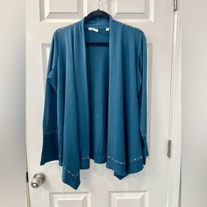NWT Cyrus Open Front Cardigan Blue With Nailhead Trim Size Large $69